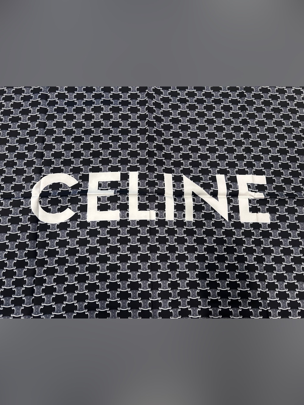 Designer Black & White Triomphe Logo Pattern Silk Scarf - Picture 4 of 4